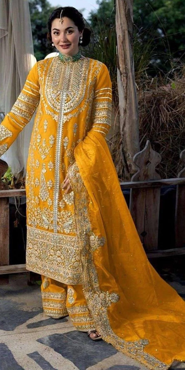💃👚 Yellow Elegant Georgette Embroidered Suit 👚💃