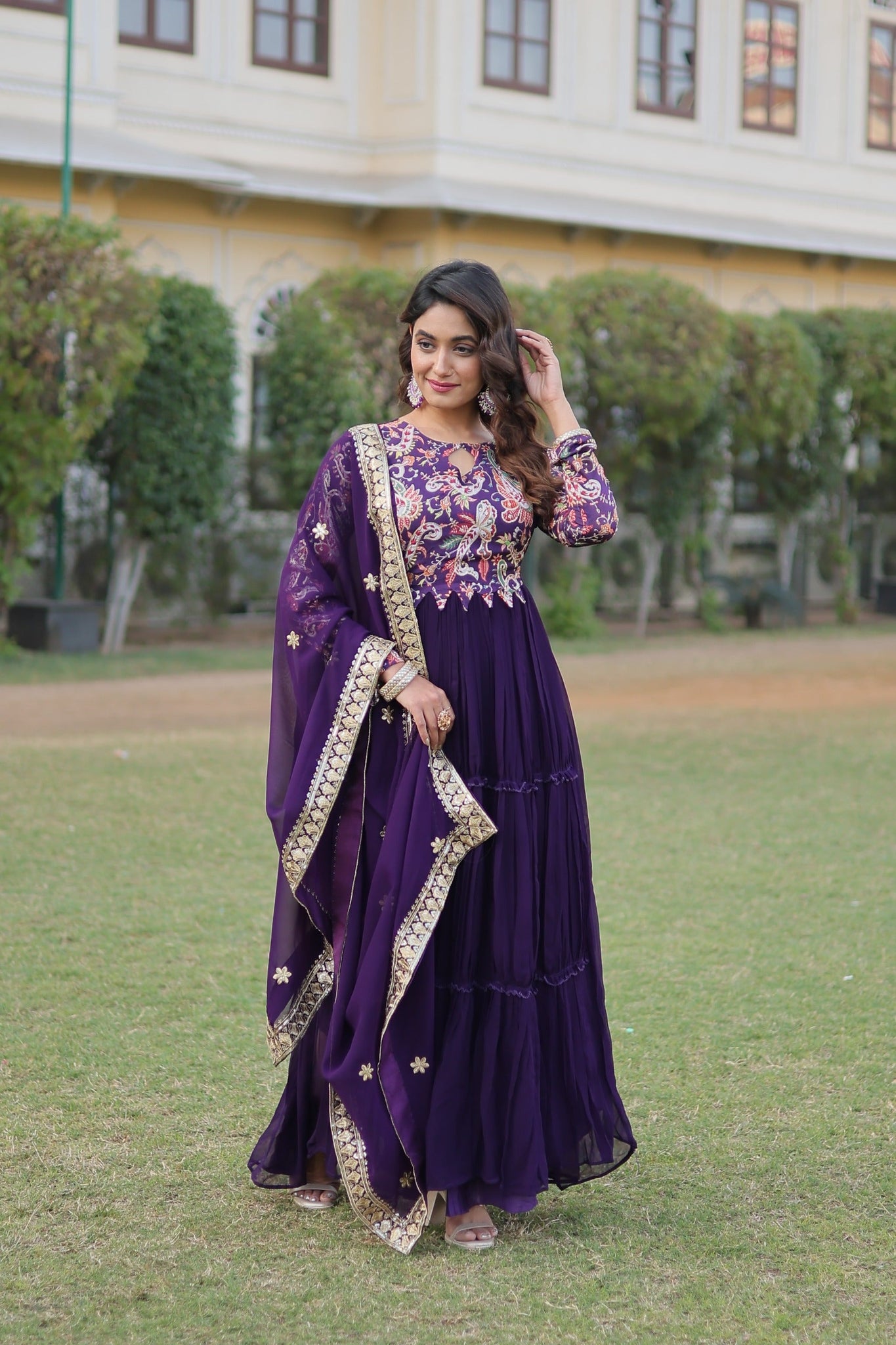 Purple Floral Fantasy Gown-Dupatta Collection