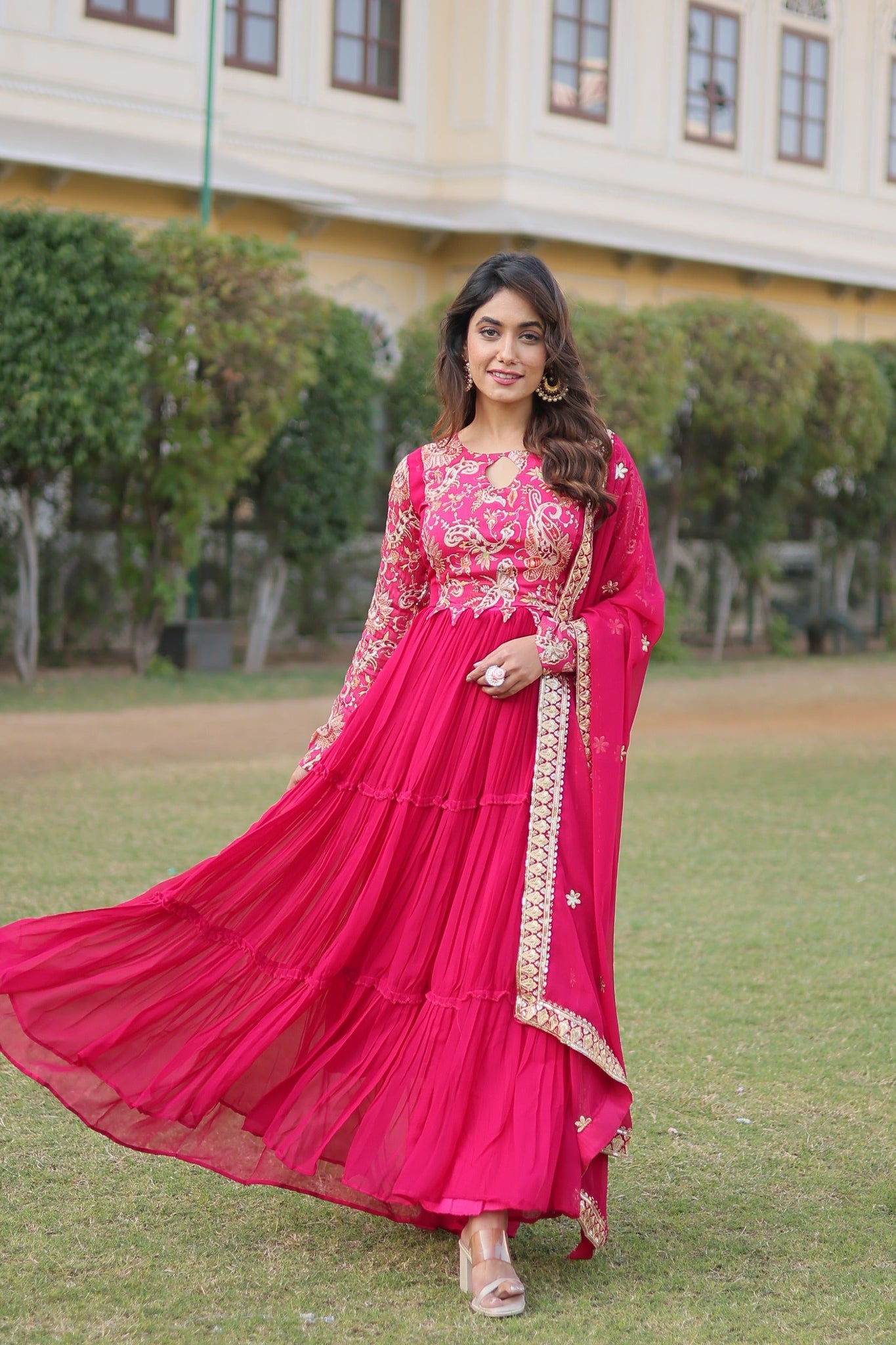 Pink Floral Fantasy Gown-Dupatta Collection