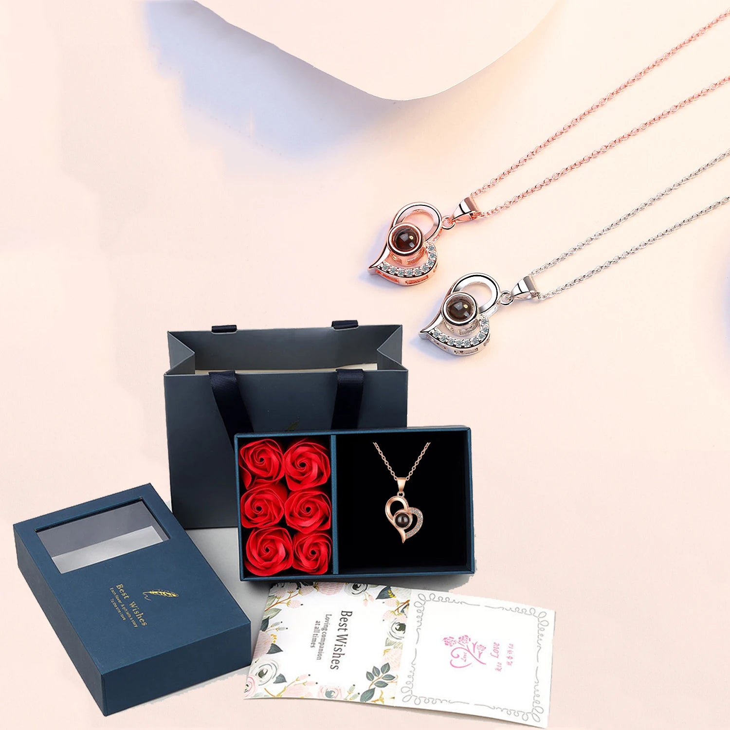 Necklace with 6 Roses Luxury Gift Box